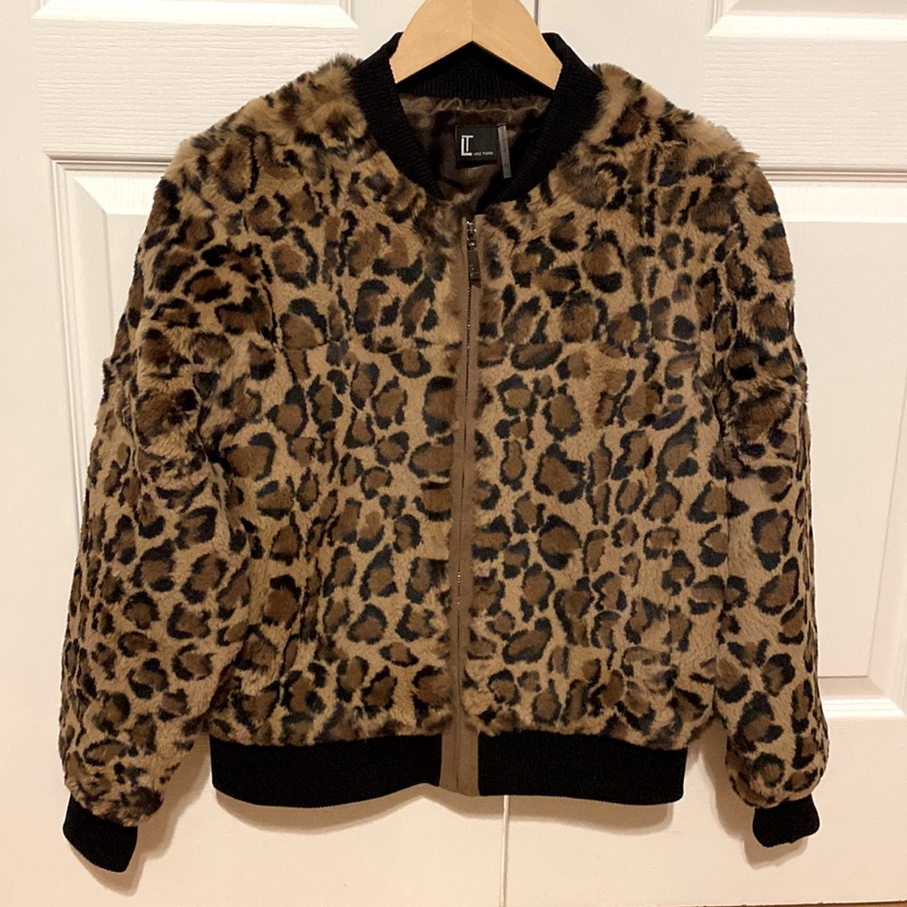 Love Token Leopard Print Fur Bomber Jacket